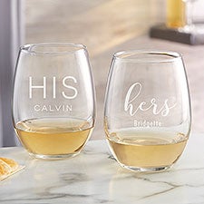 His  Hers Personalized Stemless Wine Glasses - 53061