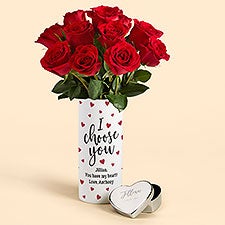 I Choose You Personalized Flower Vase with Roses  Heart Jewelry Box - 53166