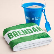 Personalized Blue Sand Pail  Beach Towel Gift Bundle - 54273