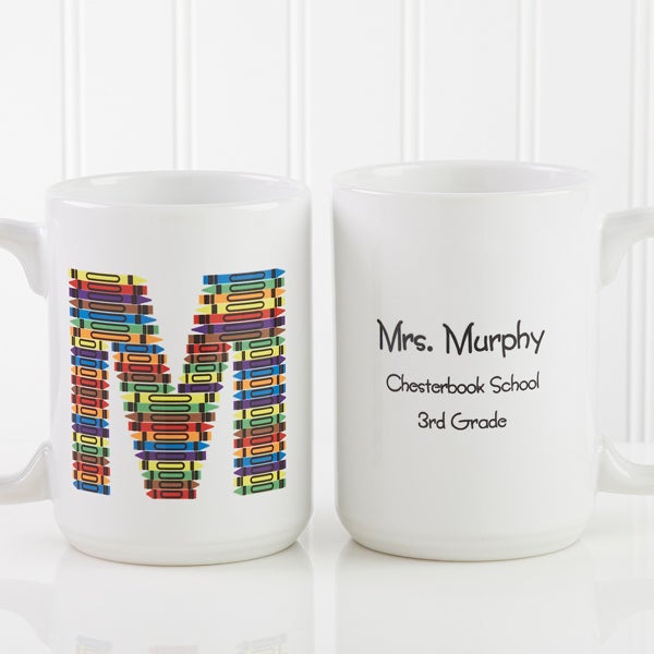 Teachers Personalized Large Coffee Mugs - Crayon Letter