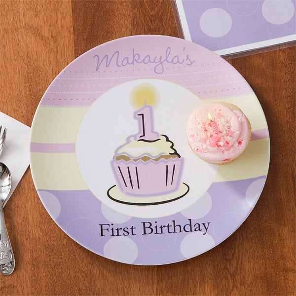 Personalized Girls First Birthday Dinner Set - Plate & Bowl - 10929D