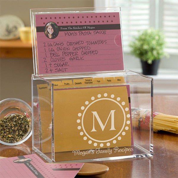 Personalized Recipe Box with Monogram - 4x6 Acrylic