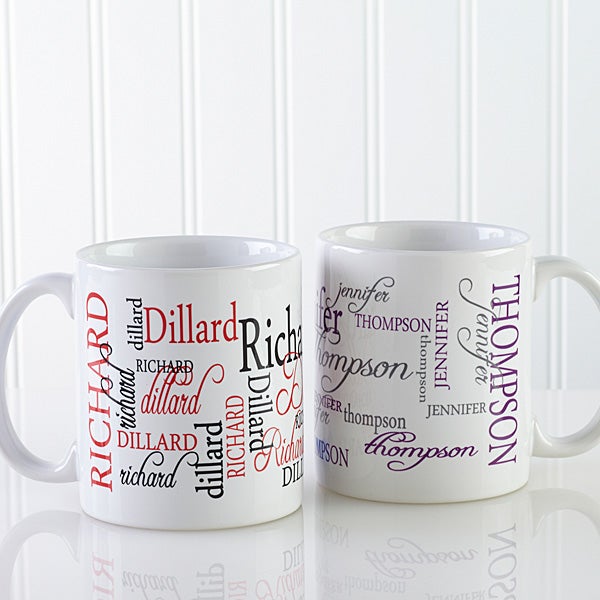 S - Custom Monogram Coffee Mugs - ADD YOUR NAME - Personalized Ceramic Cups  - 11oz