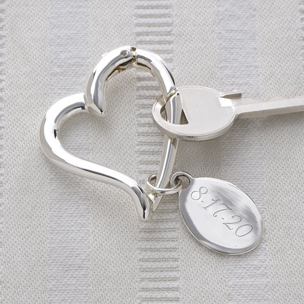 Personalized Heart Shaped Silver Keyring