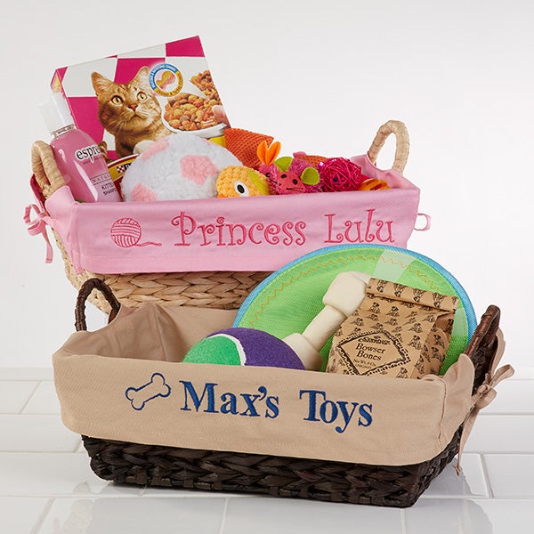 Personalized Dog Toy Baskets - Tan