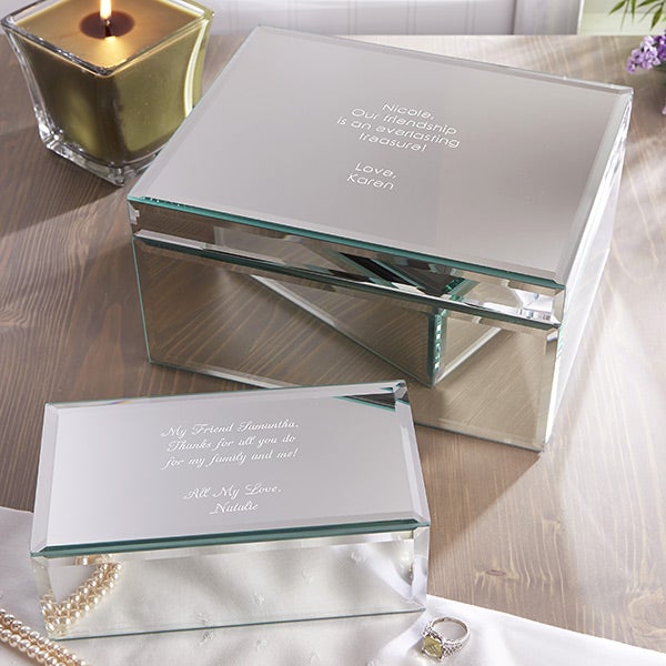 Personalized Large Mirrored Jewelry Box - Custom Engraved Message