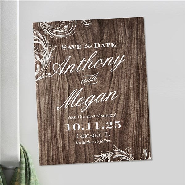 Personalized Wedding Save The Date Cards & Magnets - Wood Carving - 13045