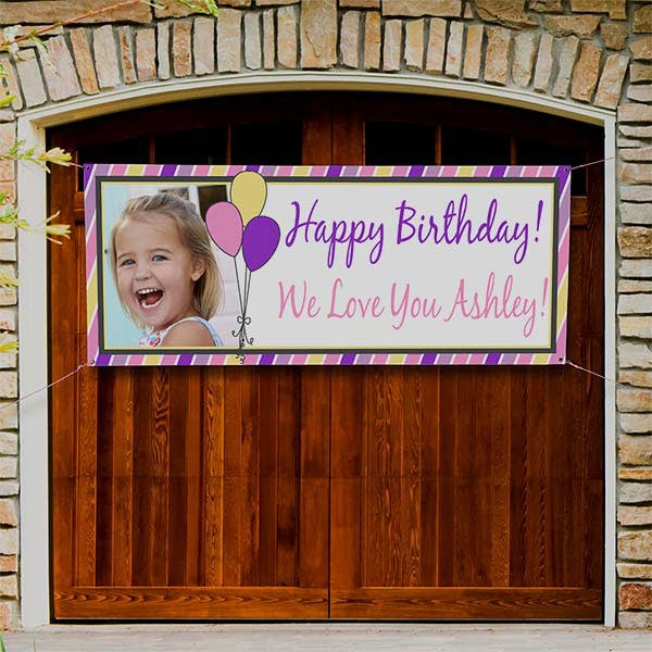 Party Stripe Personalized Photo Birthday Banner - 30x72