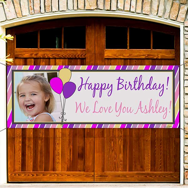 Party Stripe Personalized Photo Birthday Banner - 45x108