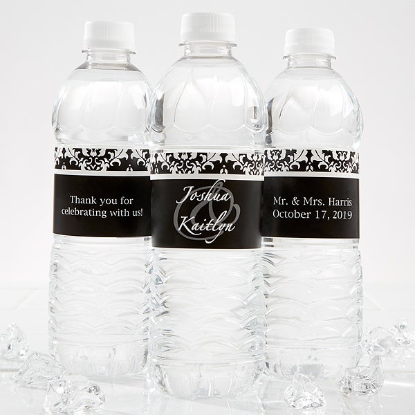 Personalized Damask Wedding Water Bottle Labels