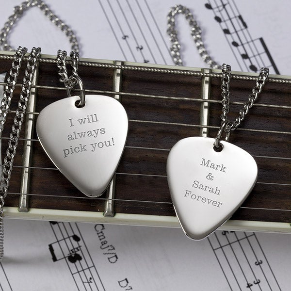 Personalized Silver Guitar Pick Necklace - Romantic Love - 13977
