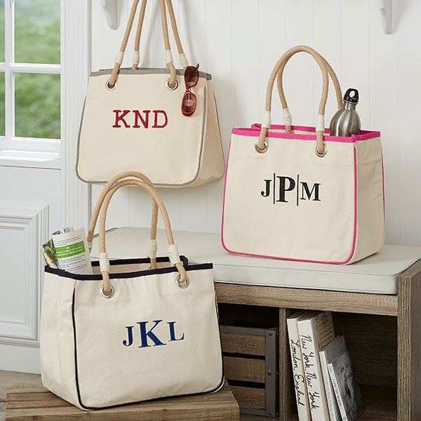 Personalized Monogram Tote Bags - Canvas Rope - For Her