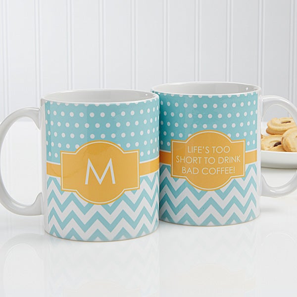 Personalized Coffee Mugs - Preppy Chic Chevron - 14559
