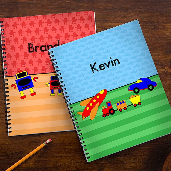 Personalized Boys Notebook Set - Sports, Cars, Dinosaurs & Robots - 14631