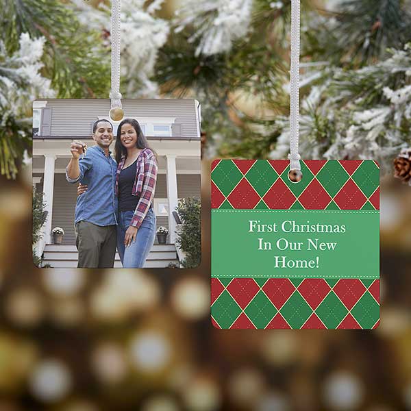 Personalized Photo Christmas Ornament - Argyle - Double Sided - 14639