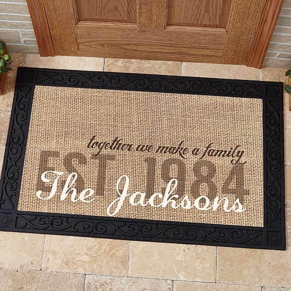 Personalized Burlap Family Doormat With Tray - Together We Make A Family