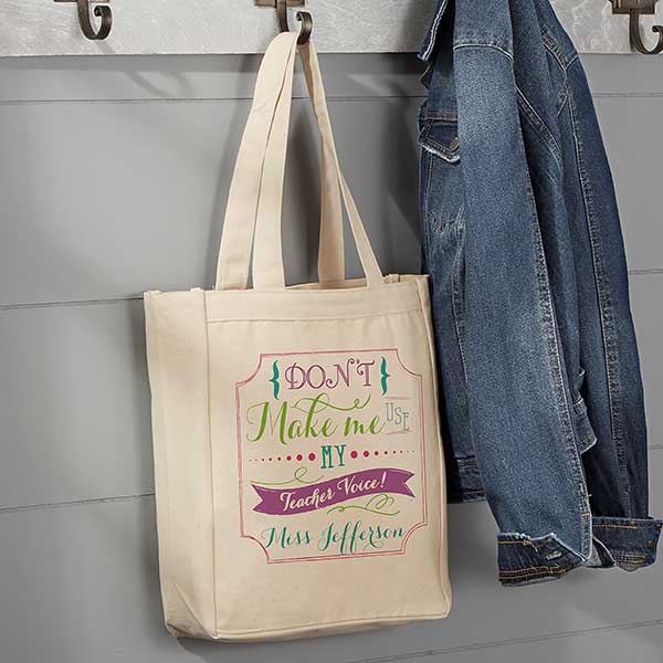 My Teacher Rules Personalized Canvas Tote Bag,16”H, 100% Cotton