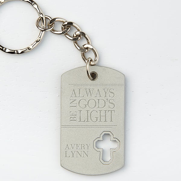 Personalized Cross Dog Tag Keychain - God's Light - 15689