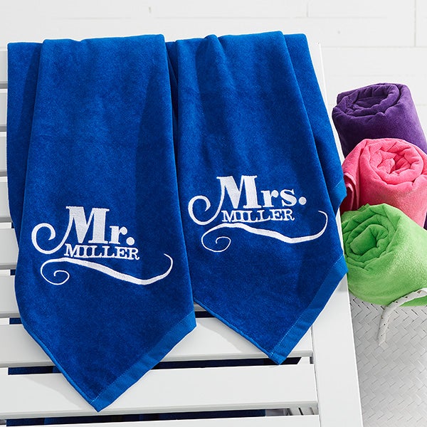 Mr Mrs Embroidered Beach Towel Set 36x72 Wedding Gifts
