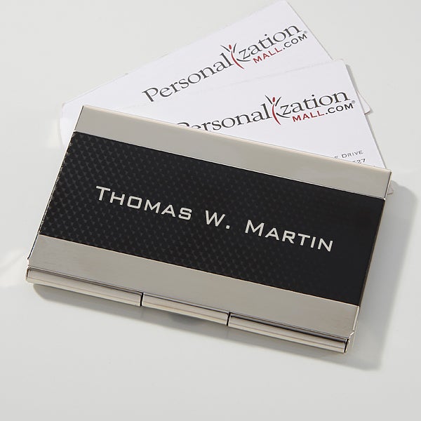 Personalized Business Card Case Gold Silver Black Geodes 