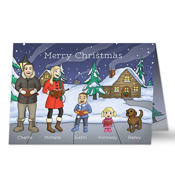 Personalized Christmas Cards - Caroling Family Characters - 16102
