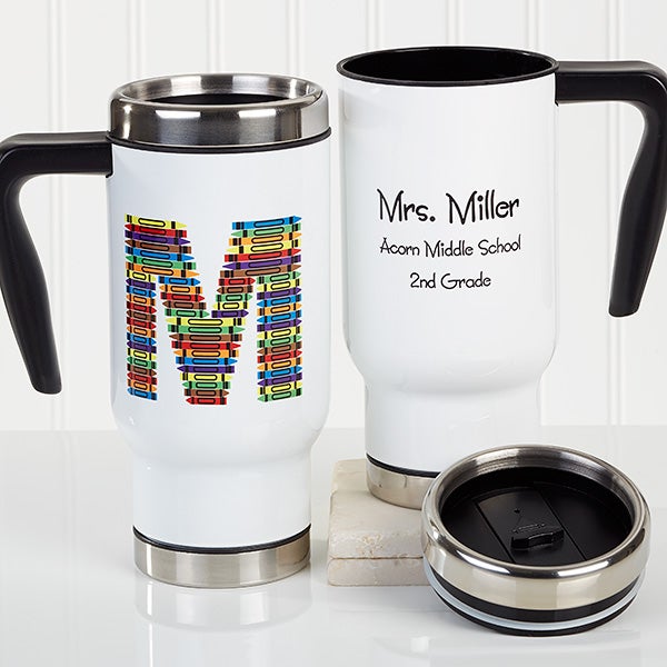 Personalized Commuter Teacher Travel Mug - Crayon Letter - 16184