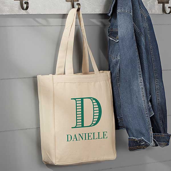 Striped Monogram Personalized Small Canvas Tote Bag