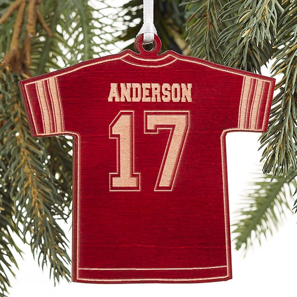 Personalized Football Jersey Christmas Ornament - Wood - 16661