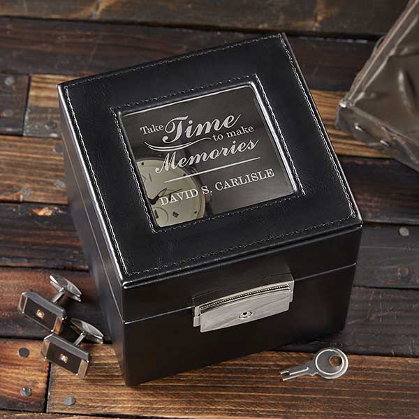 Engraved Leather 2 Slot Watch Box - Gift Of Time