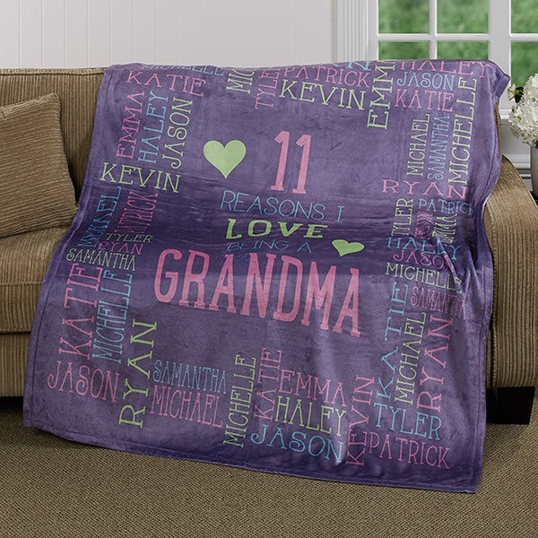 Personalized throw blanket thank you gift for Grandma or Mom, including all  the reasons you love her.