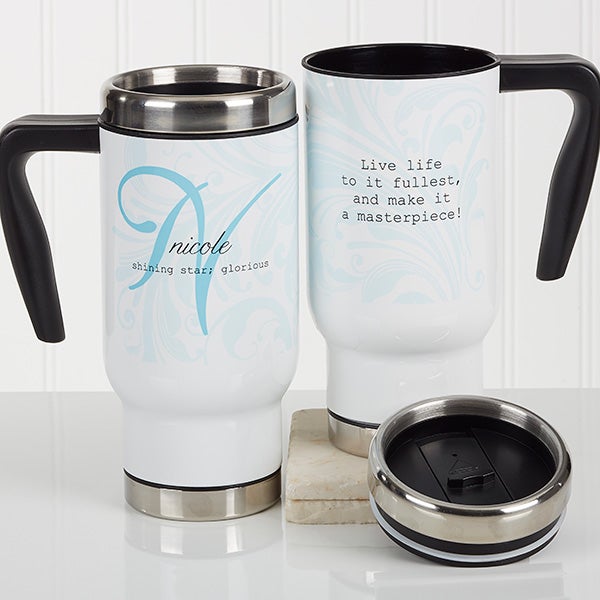 Personalized Stainless Steel Travel Mug With Handle and Lid