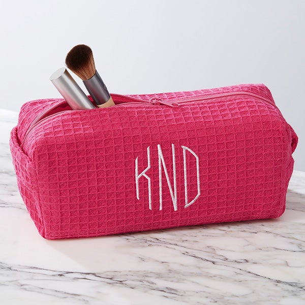 Embroidered Waffle Weave Cosmetic Bag - 17001