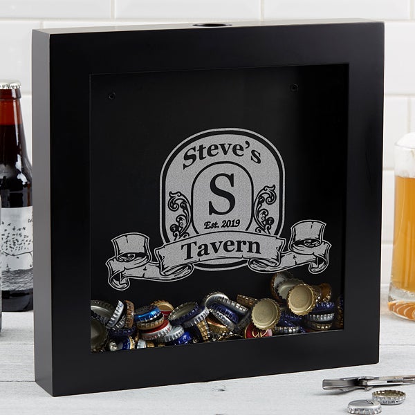 Personalized Beer Cap Shadow Box - Vintage Bar