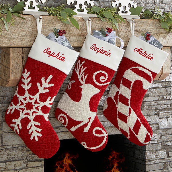 Personalized Hooked Crochet Christmas Stocking - Candy Cane - Christmas Clearance