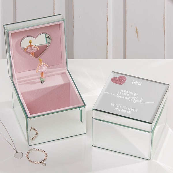 Personalized Baby Girl Mirrored Ballerina Music Box - Her Heart - 17194