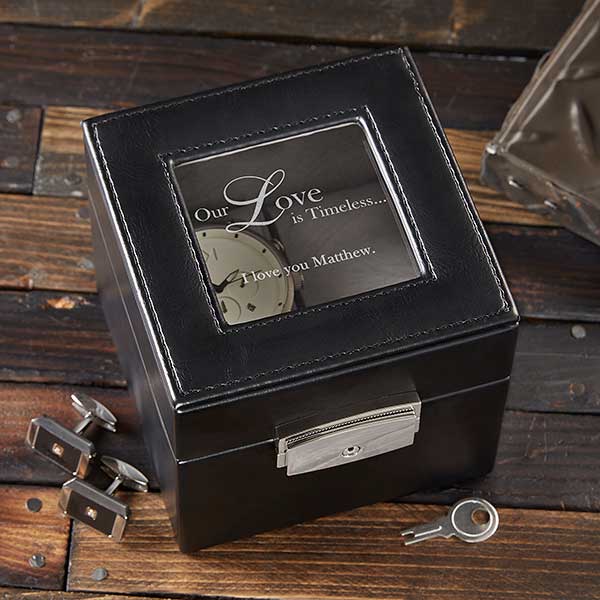 Personalized Leather 2 Slot Watch Box A Time For Love