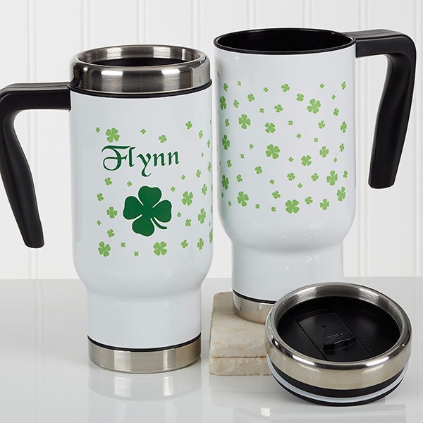 Personalized St. Patrick's Day Commuter Travel Mug - Irish Clover - 17280