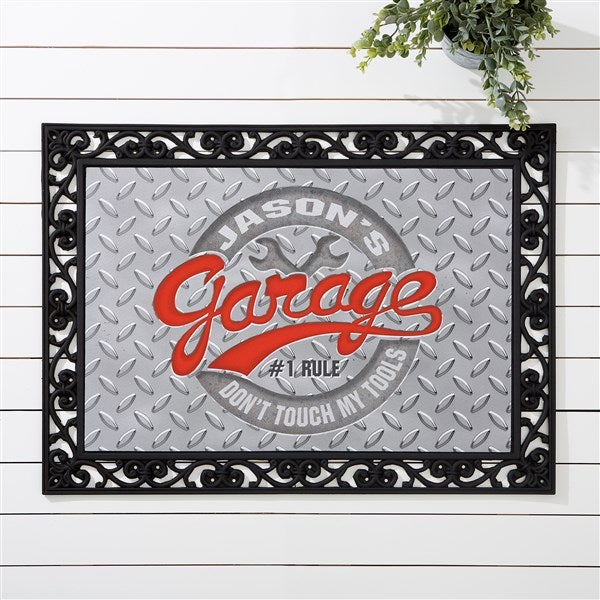 His Garage Rules Personalized Doormat
