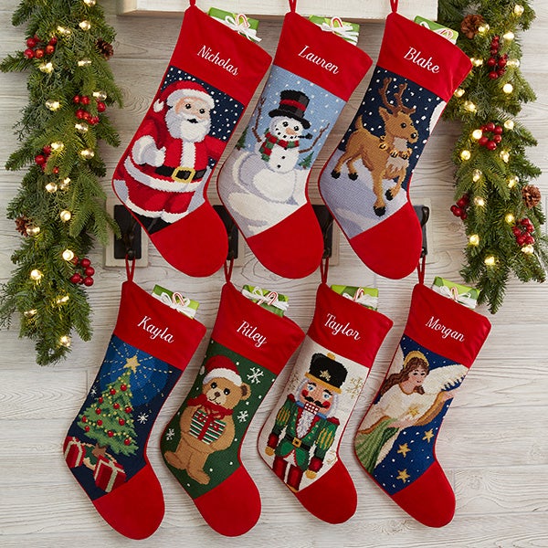 Personalized Needlepoint Christmas Stockings - Christmas Tree ...