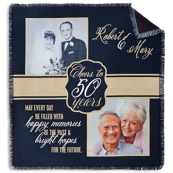 Personalized Anniversary Photo Throw Blanket - Then & Now