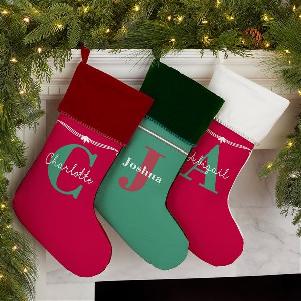 Name & Monogram Personalized Burgundy Christmas Stockings