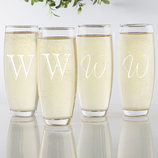 Personalized Champagne Glasses, Stemless Glass Champagne Flutes