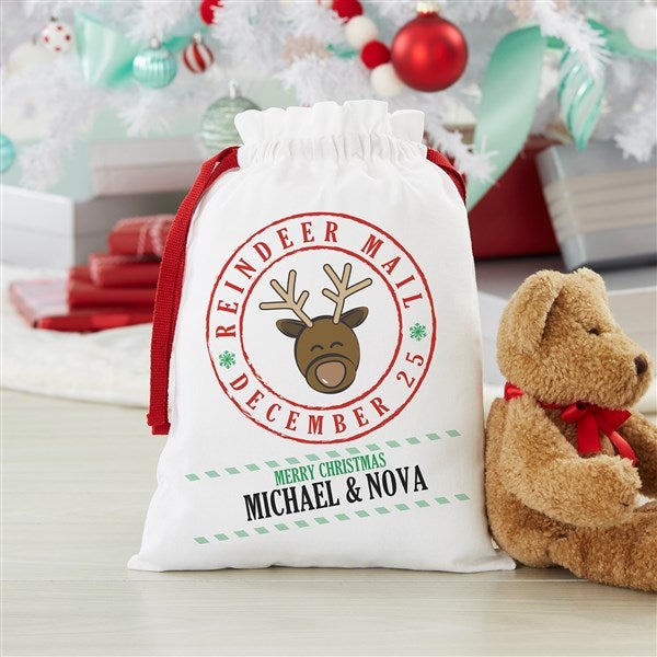 Reindeer Mail Personalized Canvas Santa Sack Small