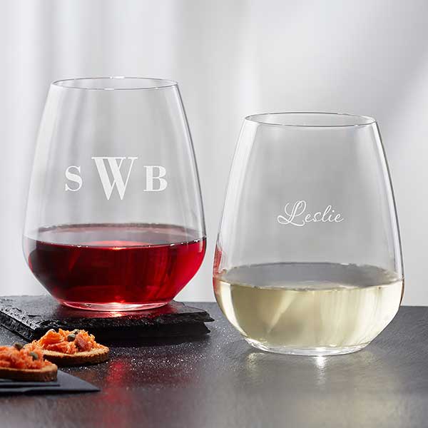 Personalized Stemless Wine Glasses - Monogram