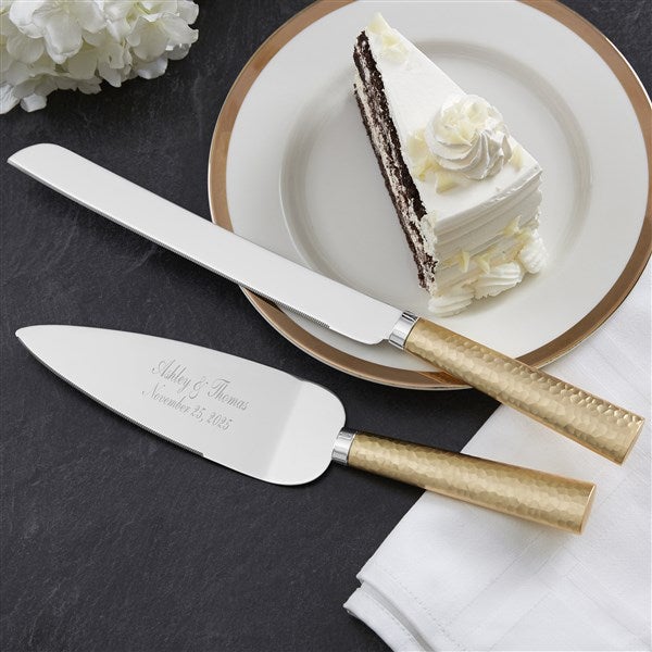 Personalized Hammered Gold Wedding Cake Server Set - 18166