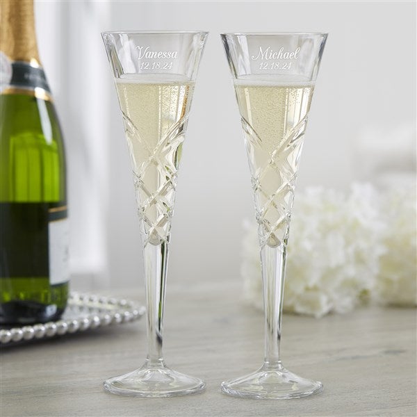 Engraved Wedding Champagne Flutes - Gold Hammered