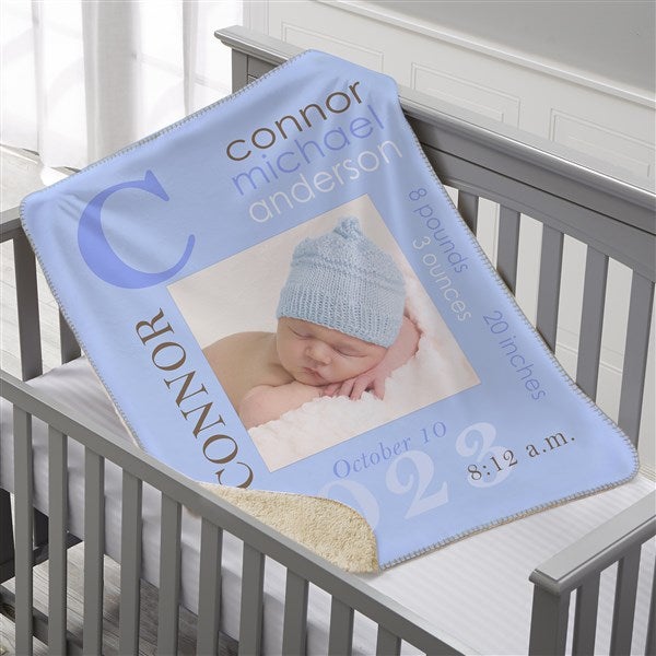 Personalized Sherpa Baby Boy Photo Blanket