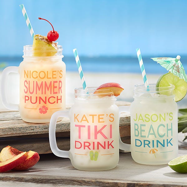 Engraved Summer Drink Handled Mason Jar