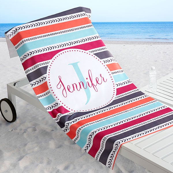 Personalized Beach Towels - Pattern & Stripes - 18570