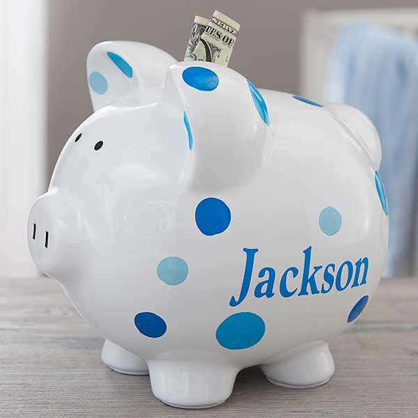 Personalized Piggy Bank For Boy - Blue 